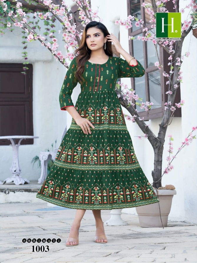 Hirwa Shrimati Printed Designer Wholesale Anarkali Kurtis
